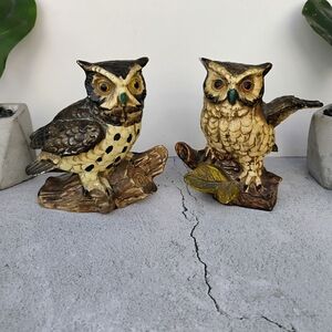 Source Unknown Brown and Cream Owl Figurines